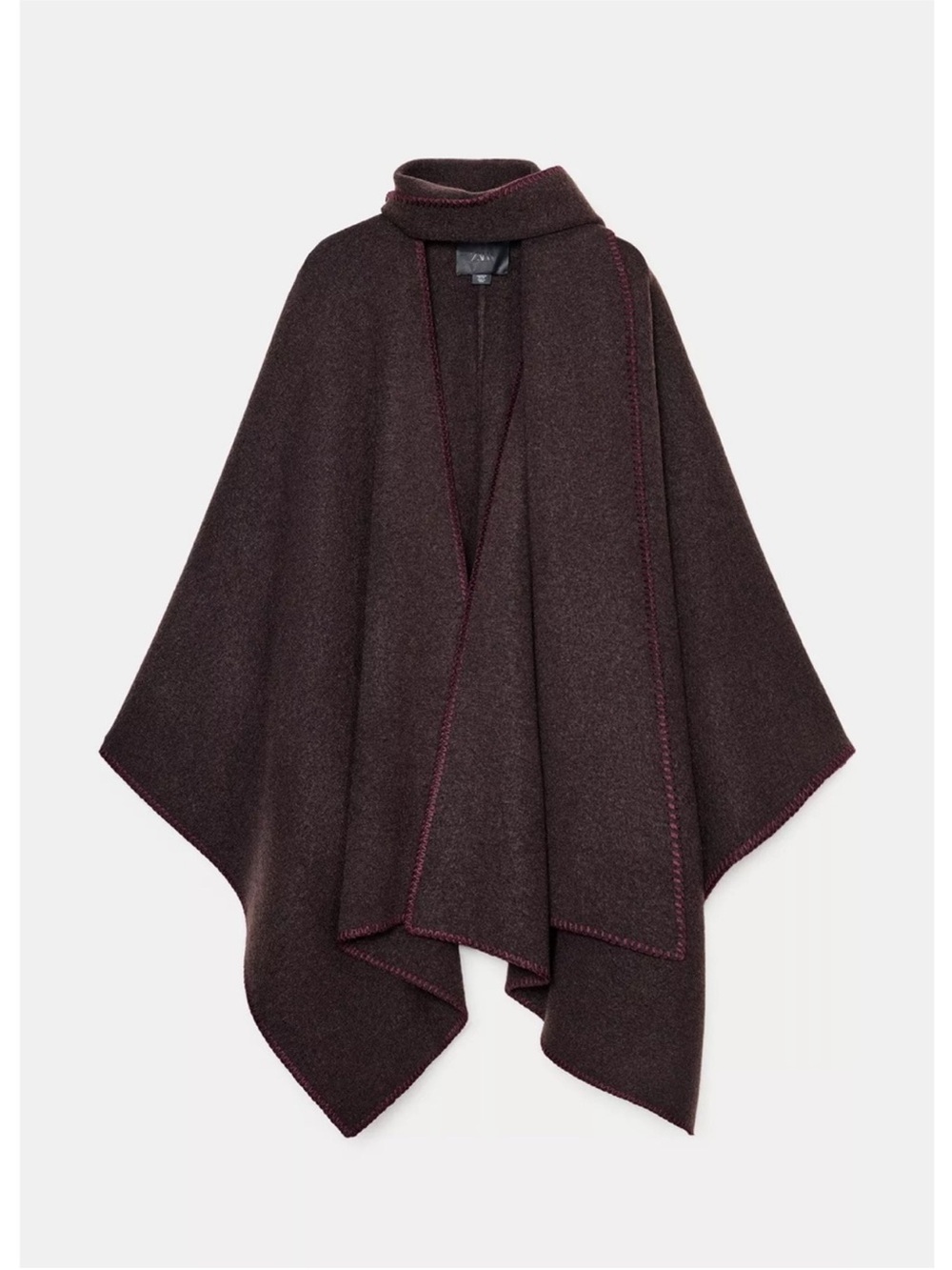 ZARA Wool Blend Cape Coat in Deep Plum
